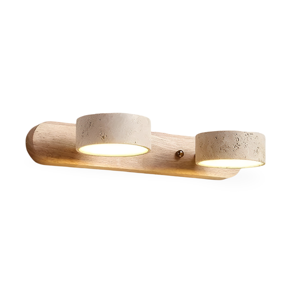 Applique LED bois et pierre, ronde, pour éclairage de couloir ou bureau, style épuré.