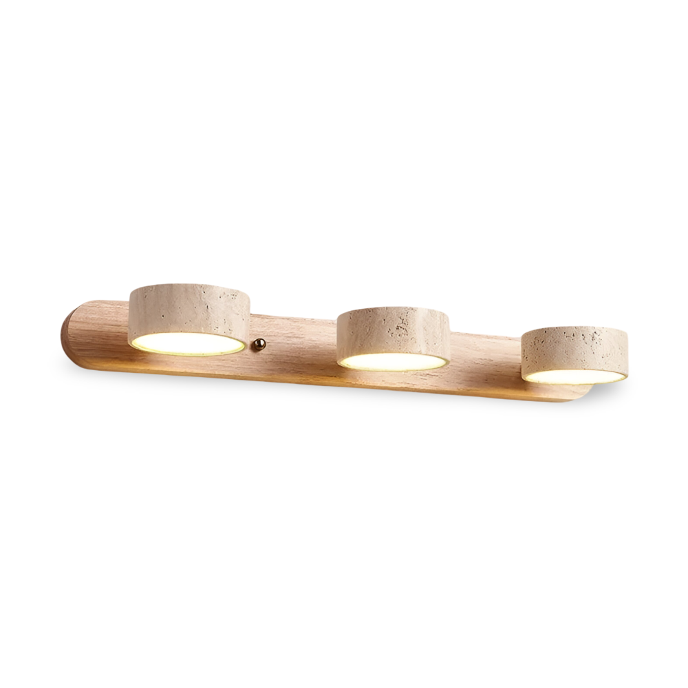 Luminaire mural LED, fusion de bois et travertin, éclairage moderne pour toute pièce.