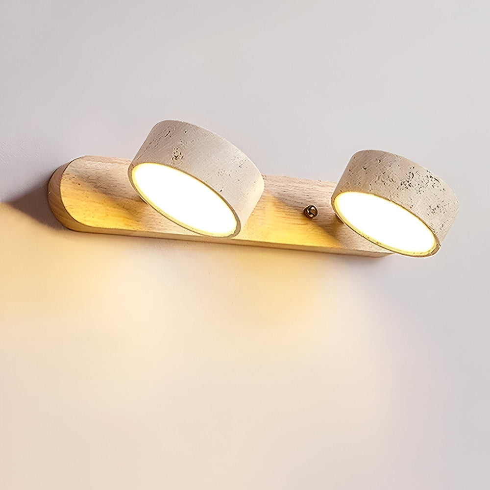 Luminaire mural LED design, bois et pierre pour éclairage d'ambiance chaleureux.
