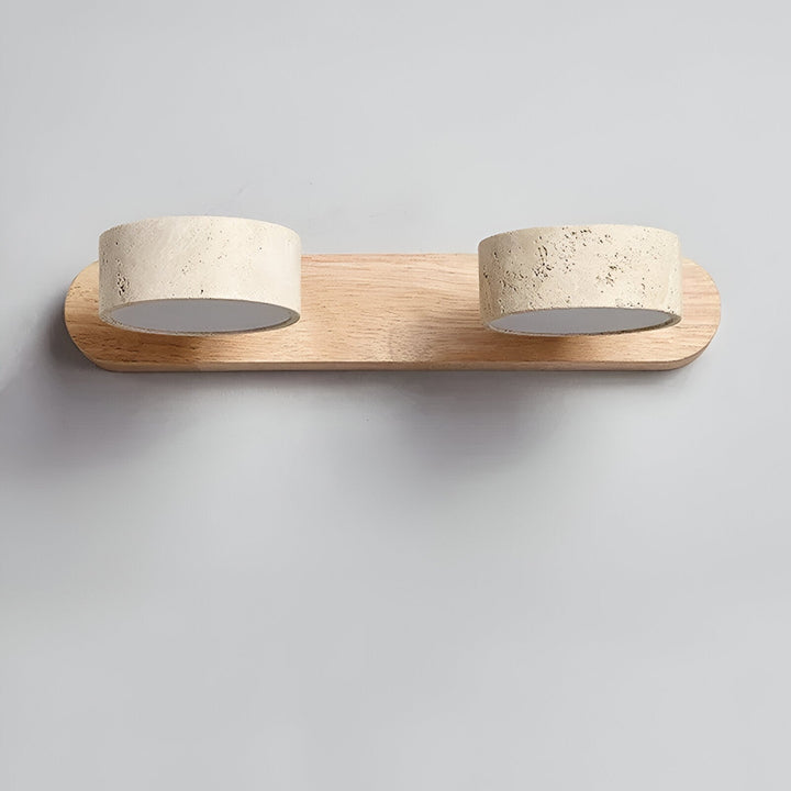 Applique murale LED bois et travertin, ronde, parfaite pour un design intérieur moderne.