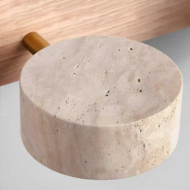 Éclairage chambre: Applique LED ronde en bois et pierre naturelle, lumière douce et relaxante.