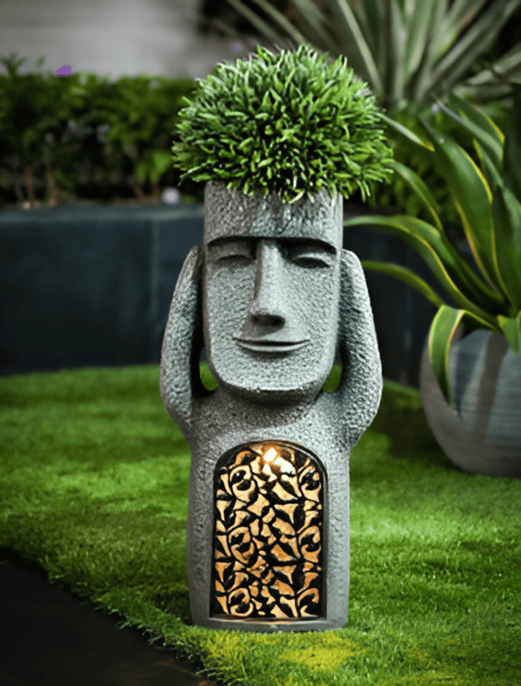 Moai de jardin en résine durable, figurine solaire pour balcon, apporte lumière et touche Île de Pâques.