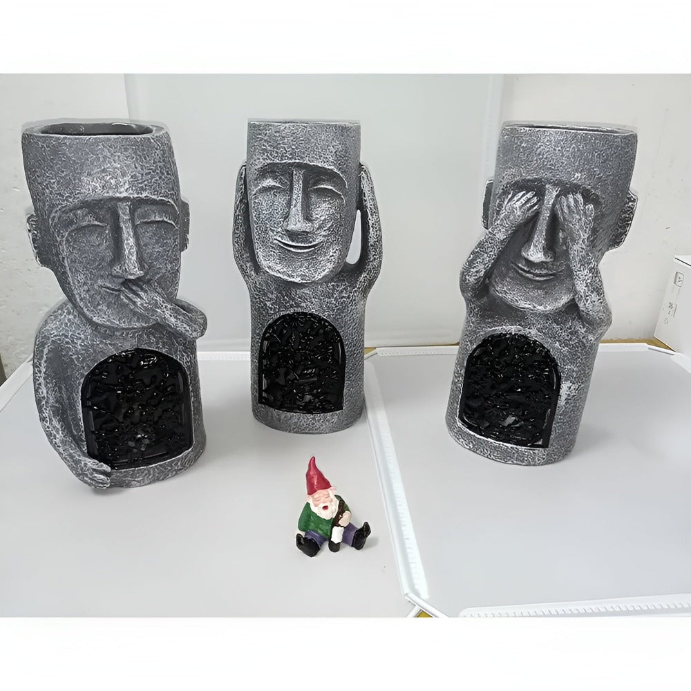 Statue Moai solaire lumineuse pour terrasse, décoration de jardin ambiance relaxante, énergie solaire.