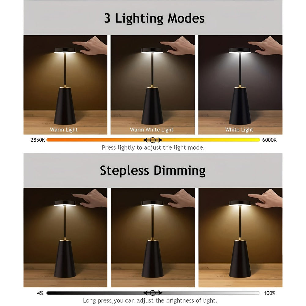 Lampe tactile sans fil, luminosité réglable pour une ambiance chaleureuse. Parfait luminaire de salon.