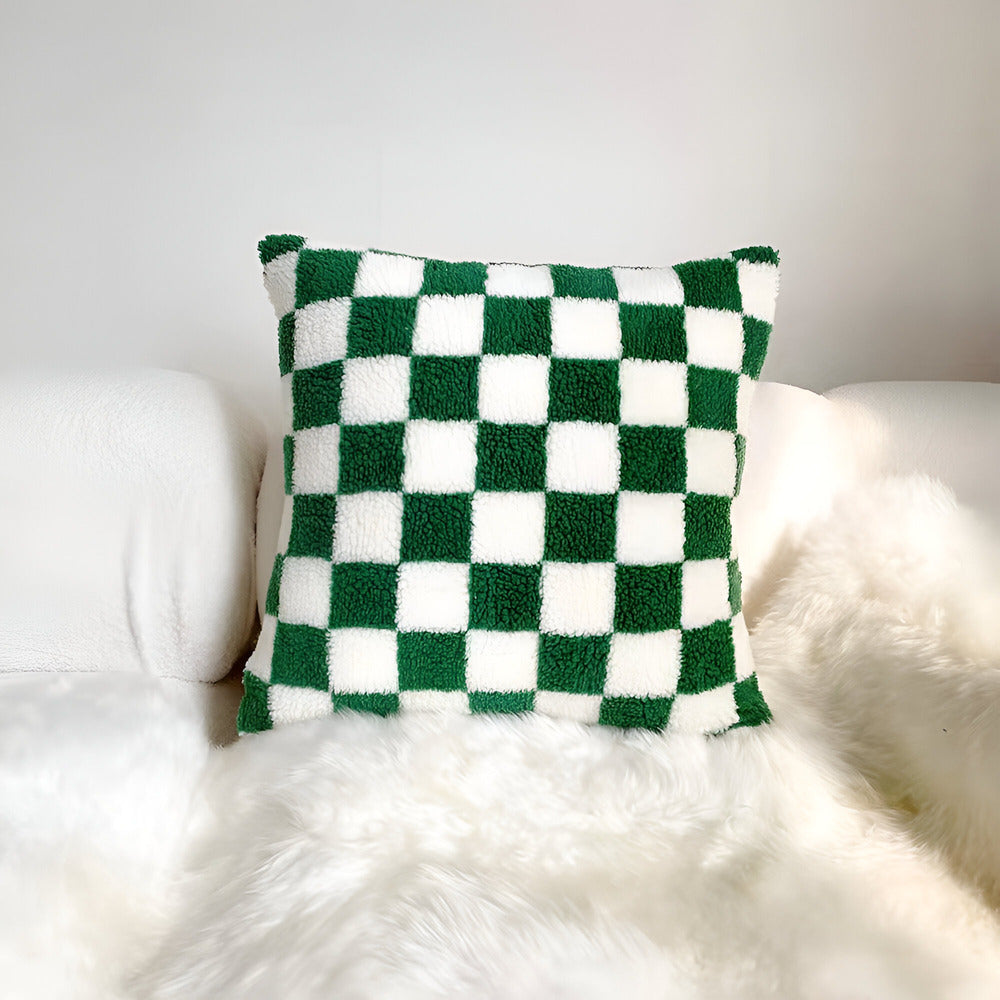 Housse de coussin élégante motif échiquier. Offre confort et un style bohème moderne au salon ou à la chambre.