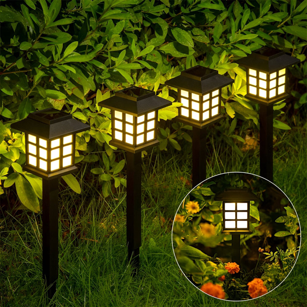 Lampe solaire LED moderne pour jardin, éclairage allée extérieur autonome, résistant intempéries.