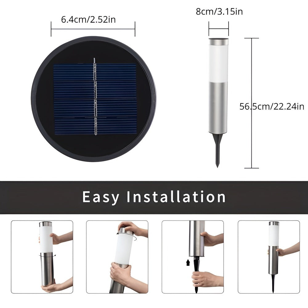 Lumière jardin autonome, potelet solaire en acier inoxydable avec LED pour un éclairage extérieur écologique.