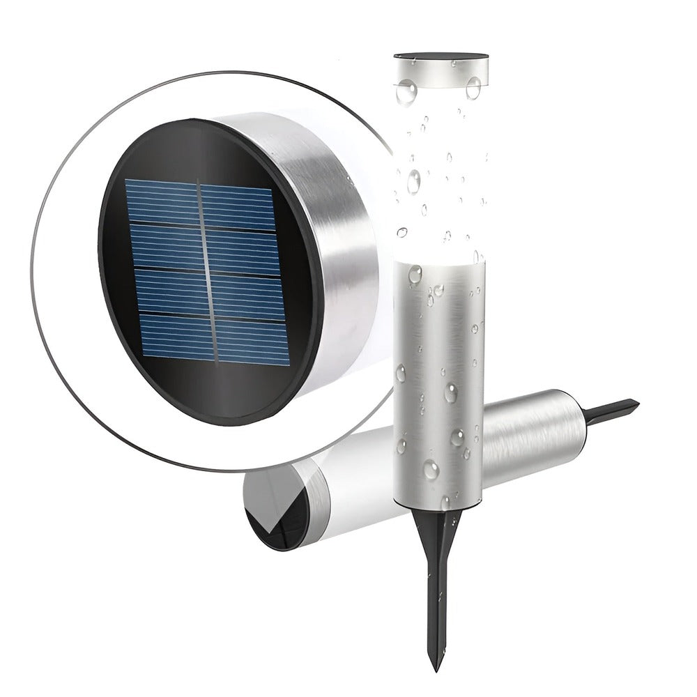 Éclairage extérieur résistant : potelet solaire LED en acier inoxydable, économique et sans entretien.