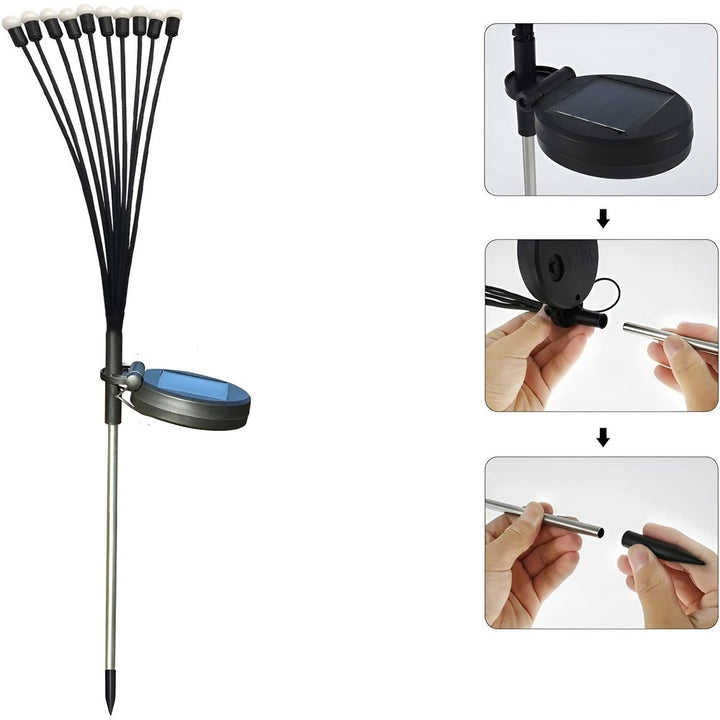 Lampes solaires lucioles flexibles, balancement léger pour un effet naturel dans votre jardin.