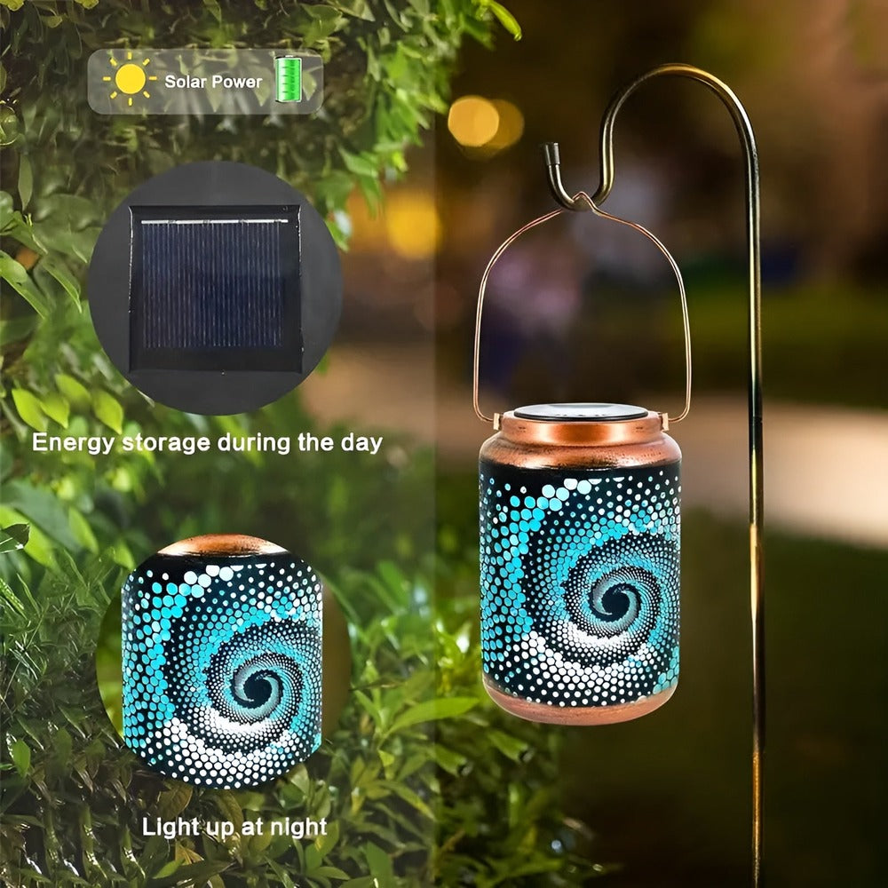 Éclairage LED autonome à motif spirale en métal, parfait pour décorer jardin, terrasse et balcon.