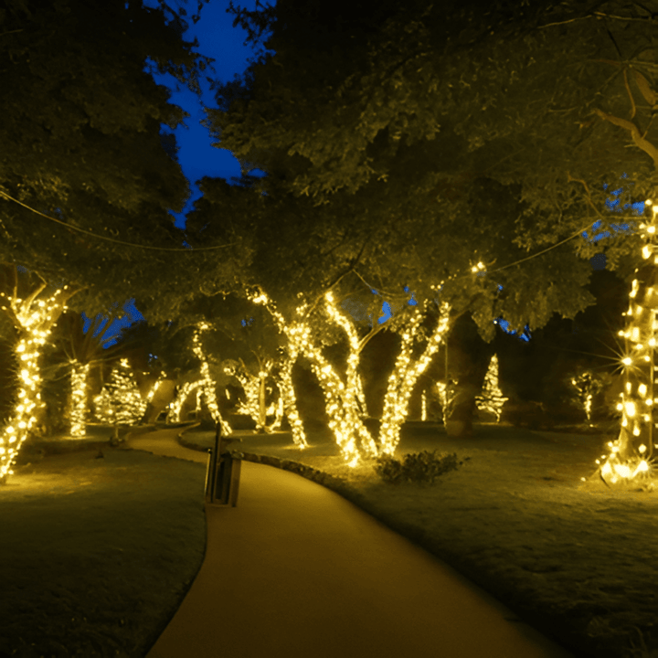 Guirlande lumineuse solaire LED, étanche, idéale pour décorer clôtures et pergolas.