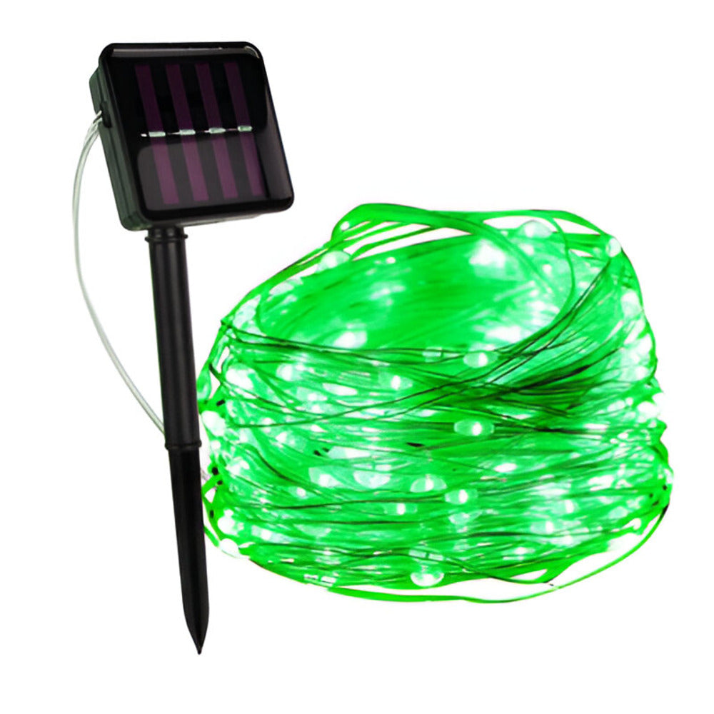Guirlande lumineuse LED solaire, ambiance chaleureuse, parfaite pour toutes les zones extérieures.