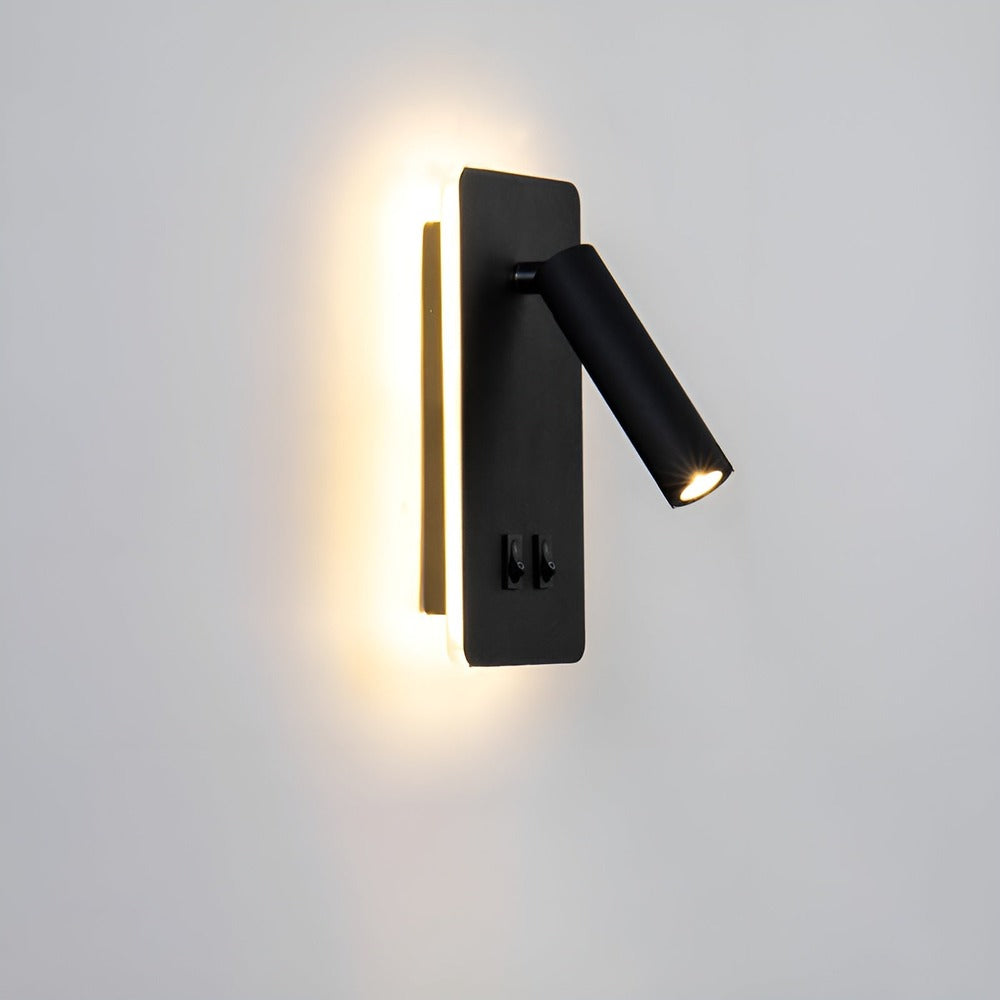 Applique murale LED cylindrique noire, tête rotative, design minimaliste pour éclairage intérieur moderne.