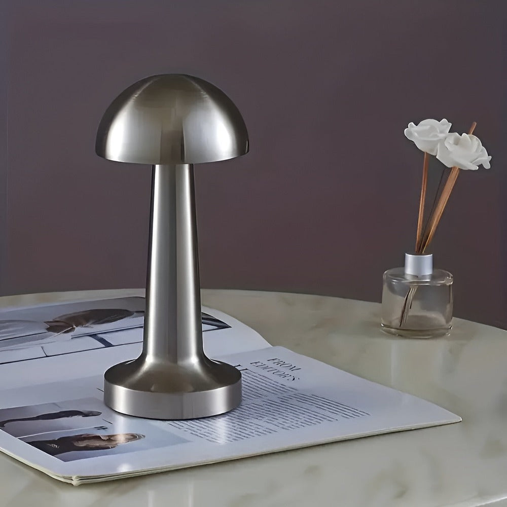 Lampe champignon LED sans fil, éclairage doux et design rétro. Lampe de table moderne, rechargeable pour ambiance.