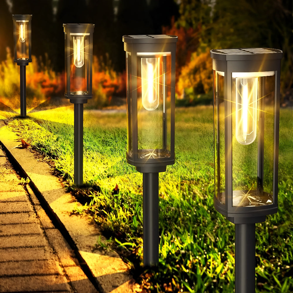 Éclairage solaire LED étanche IP65 pour jardin, crée une ambiance chaleureuse blanc chaud.