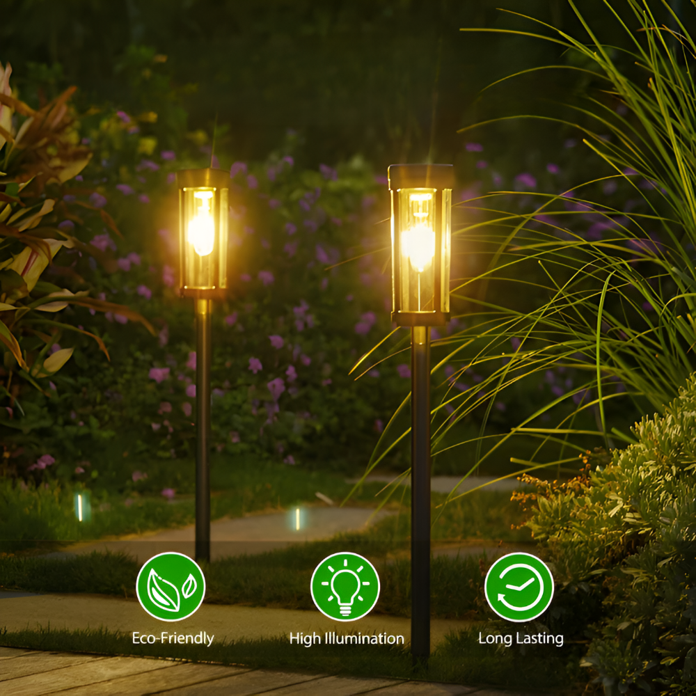 Solaire LED IP65 étanche, lampe de jardin blanc chaud, éclairage extérieur durable et fiable.