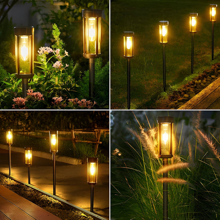 LED solaire blanc chaud pour jardin, IP65 étanche, luminaire extérieur efficace et durable.