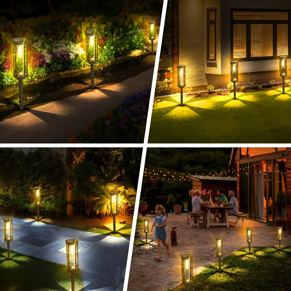 Éclairage de chemin solaire LED IP65, lumière jardin blanc chaud pour une belle ambiance.