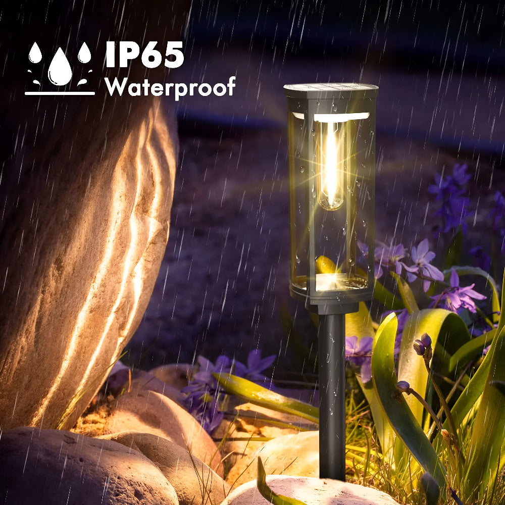 Lampe solaire jardin blanc chaud, LED, étanchéité IP65, luminaire extérieur autonome.