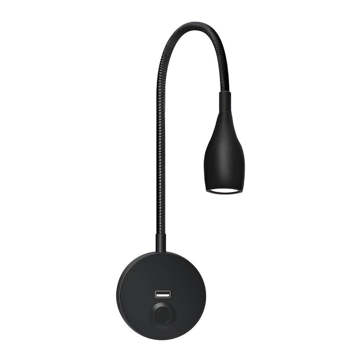 Lampe murale LED flexible avec col de cygne, chargeur USB, commande tactile, parfaite pour lecture chambre ou bureau.
