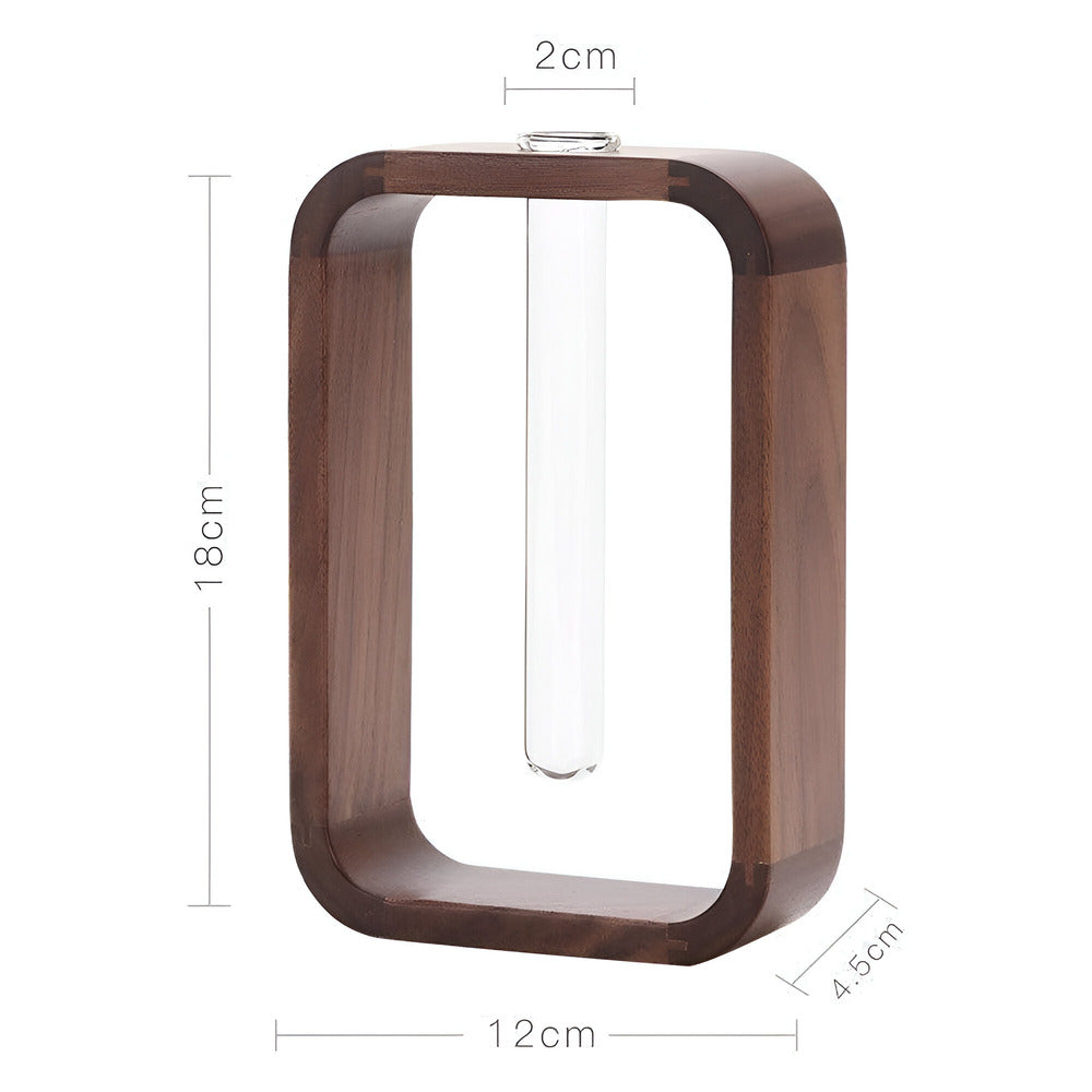 Vase chic en bois et verre, design unique pour plantes d'intérieur. Ajoutez une touche moderne à votre décoration.