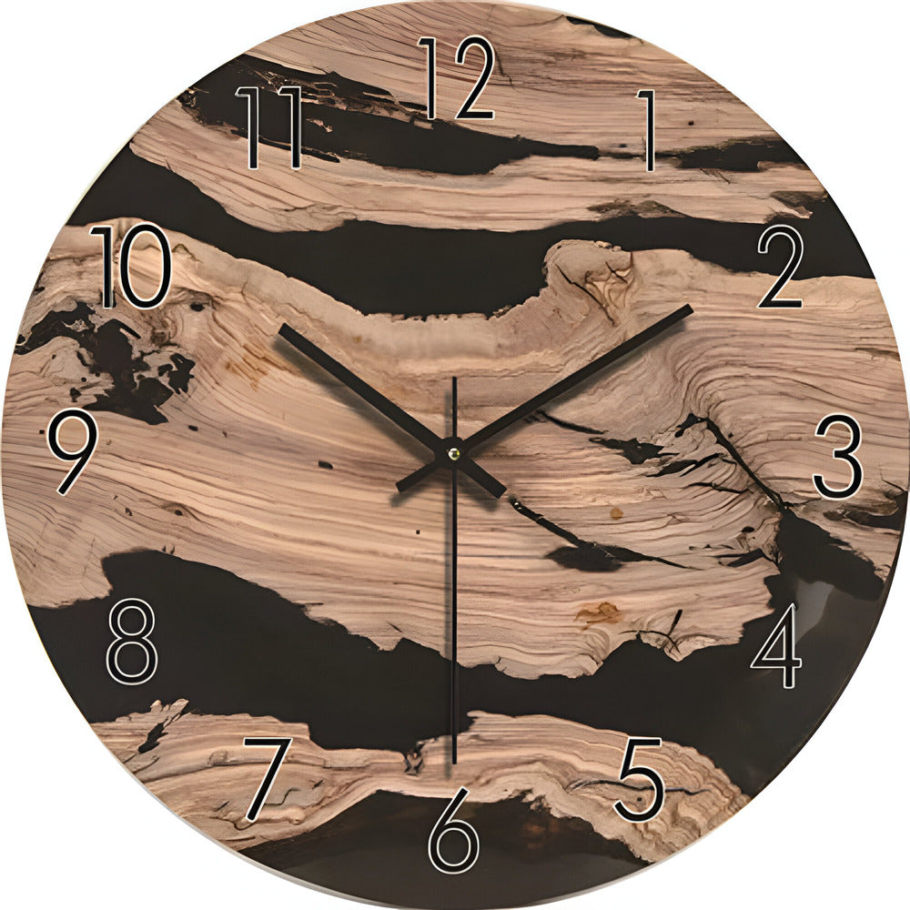 Horloge murale ronde silencieuse en bois, style scandinave moderne. Idéale pour chambre ou intérieur design.