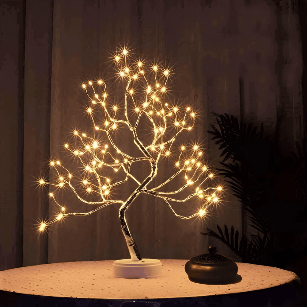 Arbre lumineux LED avec branches flexibles, lampe de nuit moderne pour une décoration intérieure élégante.