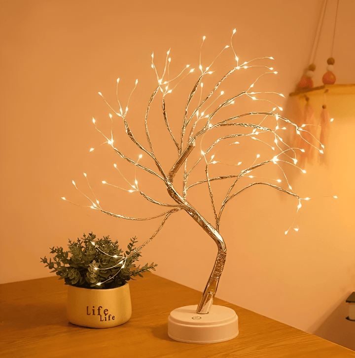 Mini-arbre lumineux LED, lampe de table décorative pour salon ou chambre, crée une ambiance chaleureuse.