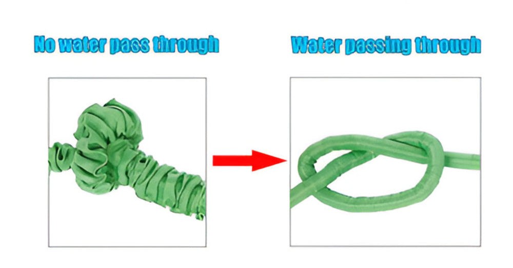 Tuyau de jardin vert, flexible et extensible, avec buse multifonction pour tout arrosage.