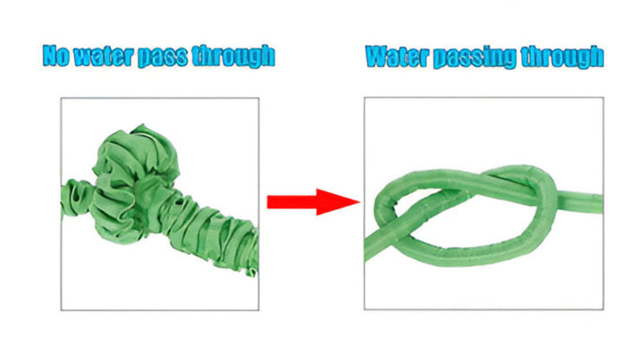 Tuyau de jardin vert, flexible et extensible, avec buse multifonction pour tout arrosage.