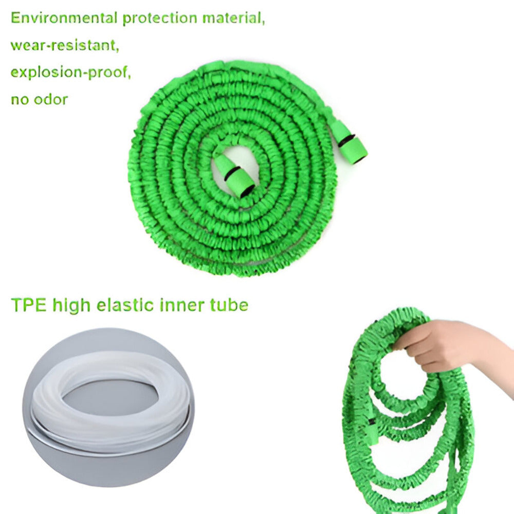 Arrosage optimal du jardin avec ce tuyau flexible et léger, facile à manipuler et ranger.