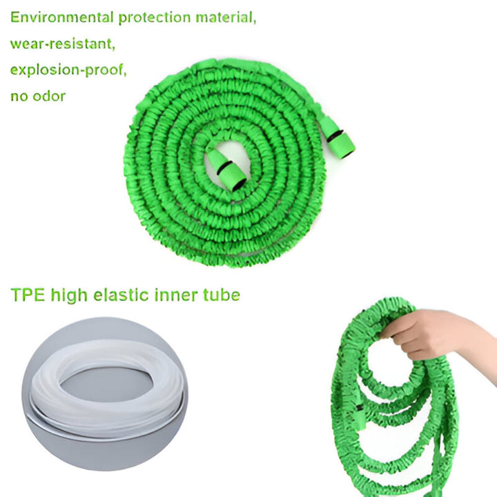 Arrosage optimal du jardin avec ce tuyau flexible et léger, facile à manipuler et ranger.