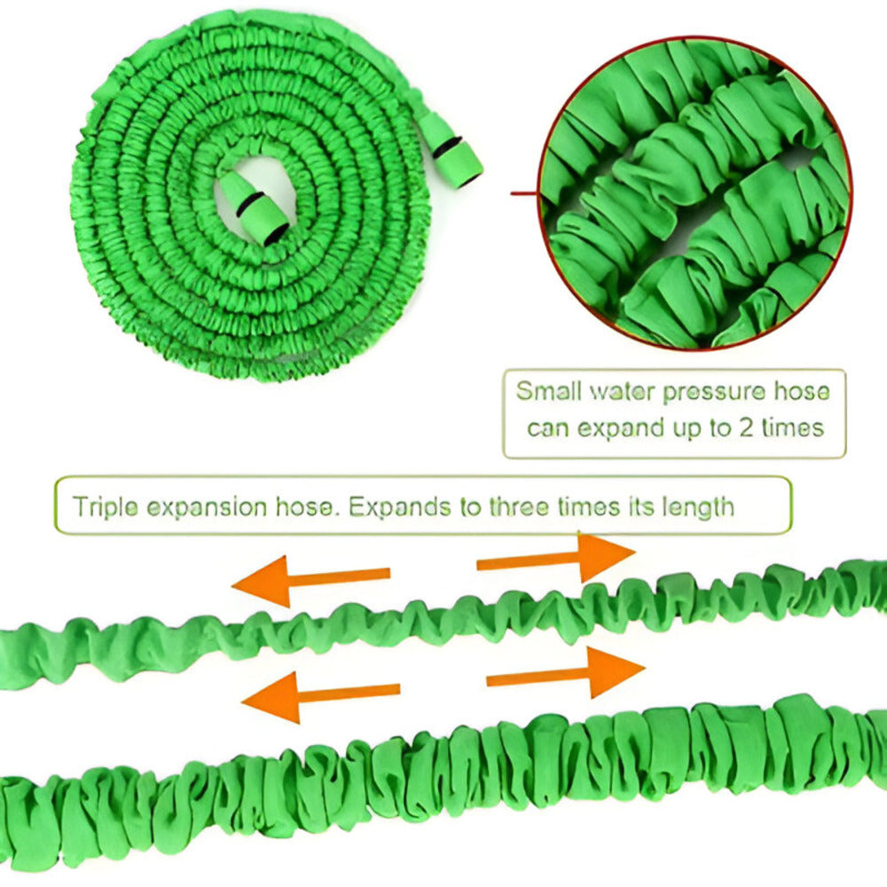 Kit d'arrosage: tuyau extensible vert, connecteurs rapides, pour un entretien jardin simplifié.