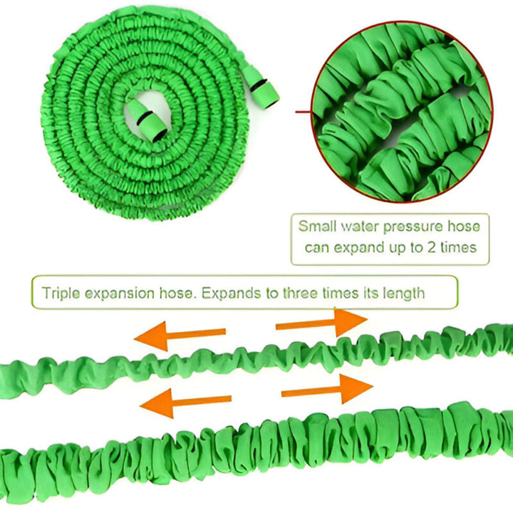 Kit d'arrosage: tuyau extensible vert, connecteurs rapides, pour un entretien jardin simplifié.