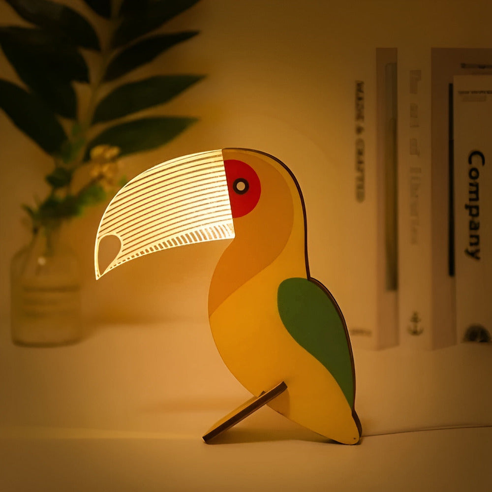 Lampe de chevet LED animaux mignons pour enfants, design ludique en bois et acrylique, lumière douce chambre.