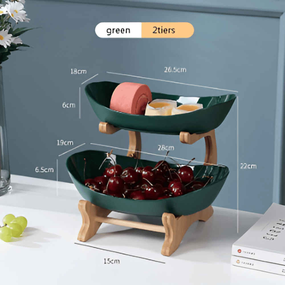 Support à fruits et légumes beige. Organisateur cuisine à niveaux idéal pour exposer les fruits frais.