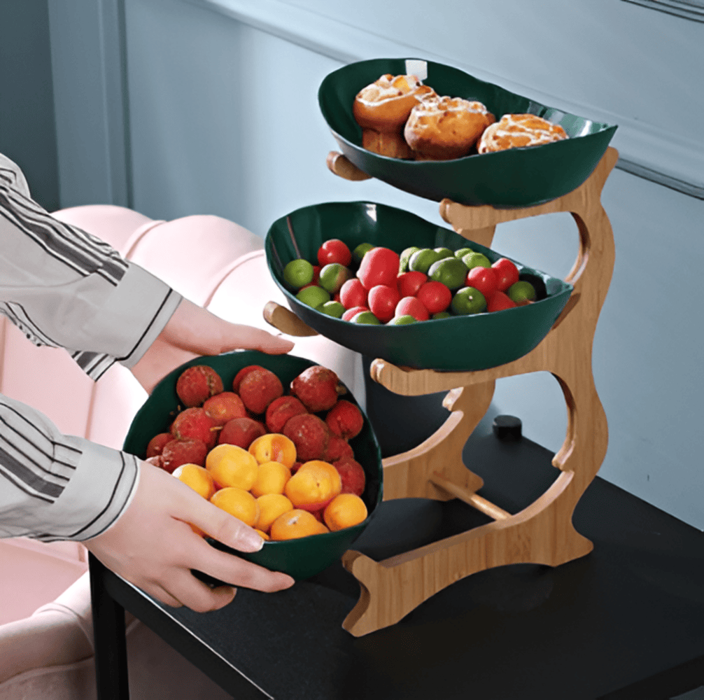Présentoir à fruits frais élégant à plusieurs niveaux. Organisateur de cuisine pratique et décoratif.