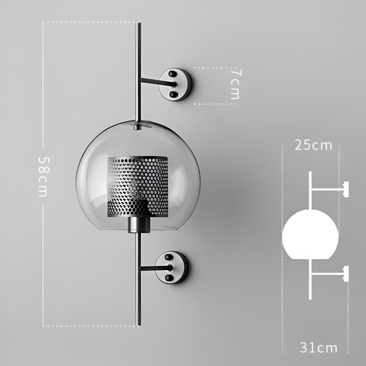 Applique murale LED Hexara vue de côté, design ruche, lumière ambiante laiton vintage.
