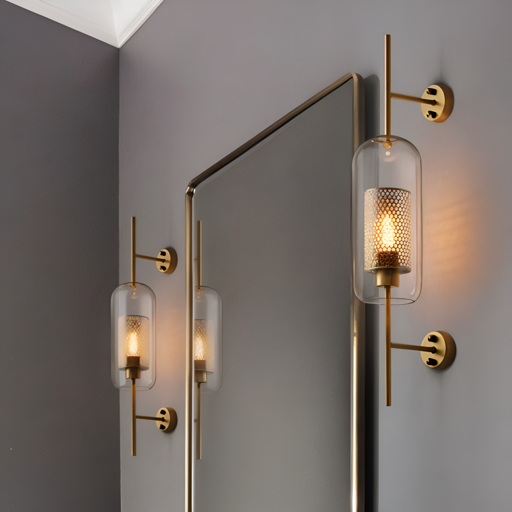 Applique murale LED Hexara vintage laiton, design ruche, luminaire intérieur pour salon moderne.