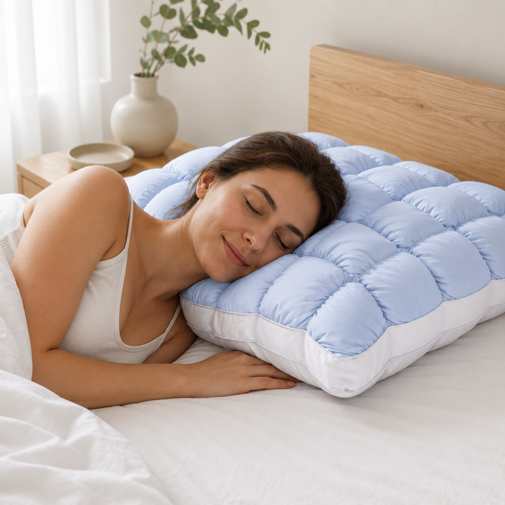 Oreiller de lit confortable et doux, idéal pour un sommeil réparateur et un soutien cervical toute la nuit.
