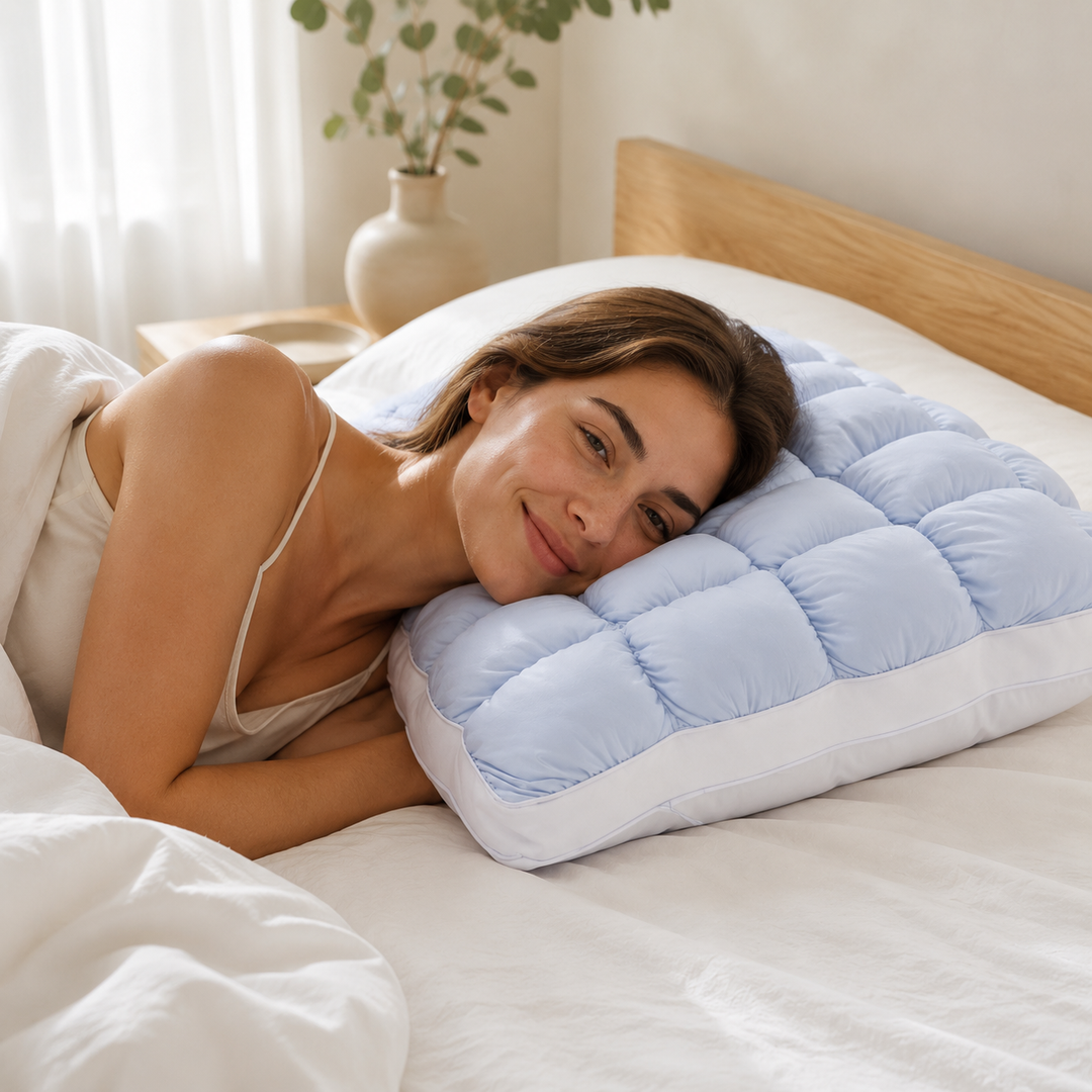 Oreiller de lit en polyester coton, doux et lavable en machine pour une hygiène parfaite et un confort durable.