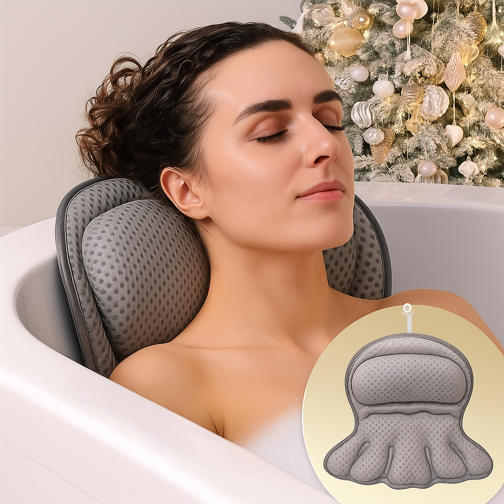 Oreiller de bain ergonomique pour nuque et dos, offre un confort ultime et relaxation en spa. Respirant, soutien optimal.