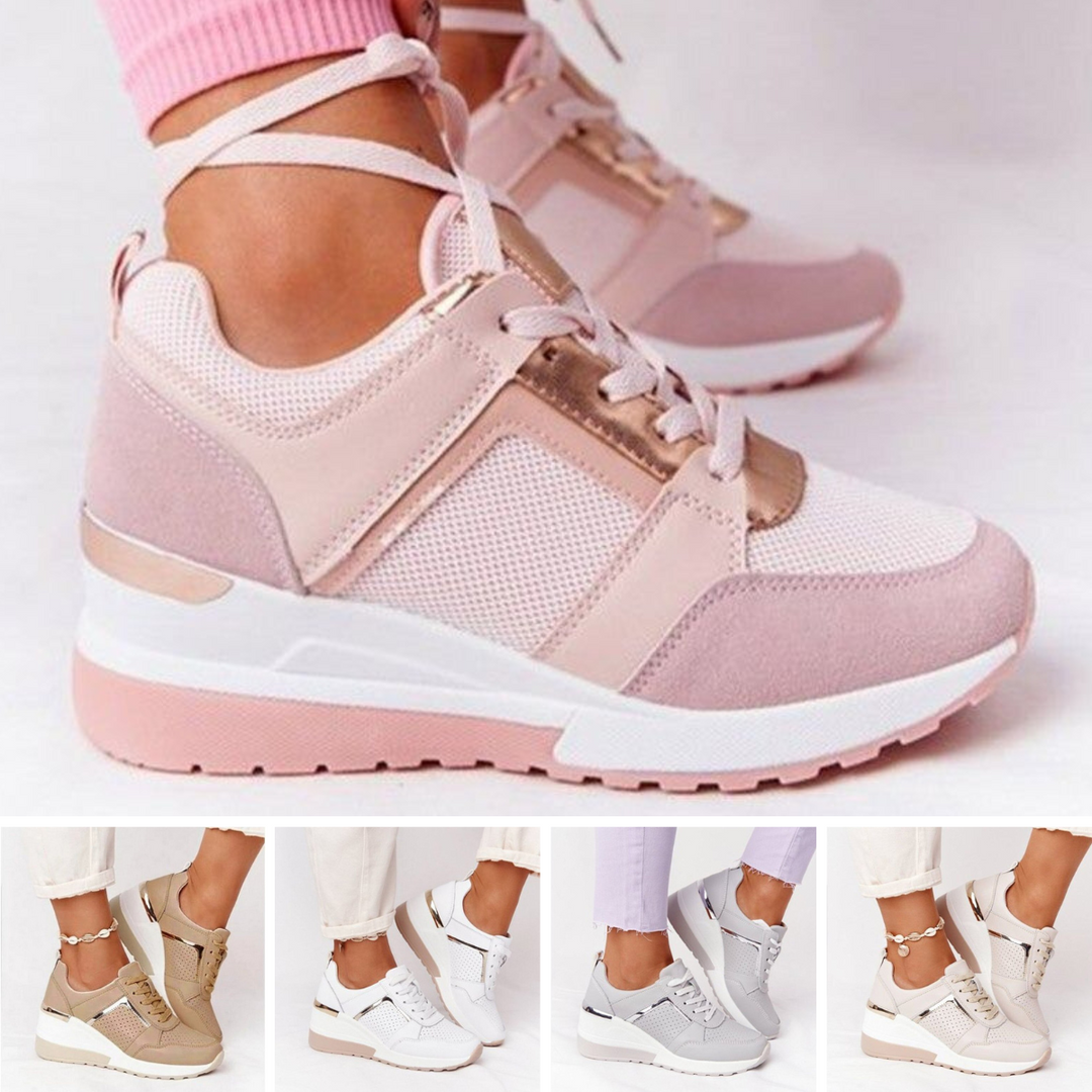 Sneakers compensées pour femmes, style moderne, parfaites pour allier mode, confort et marche.