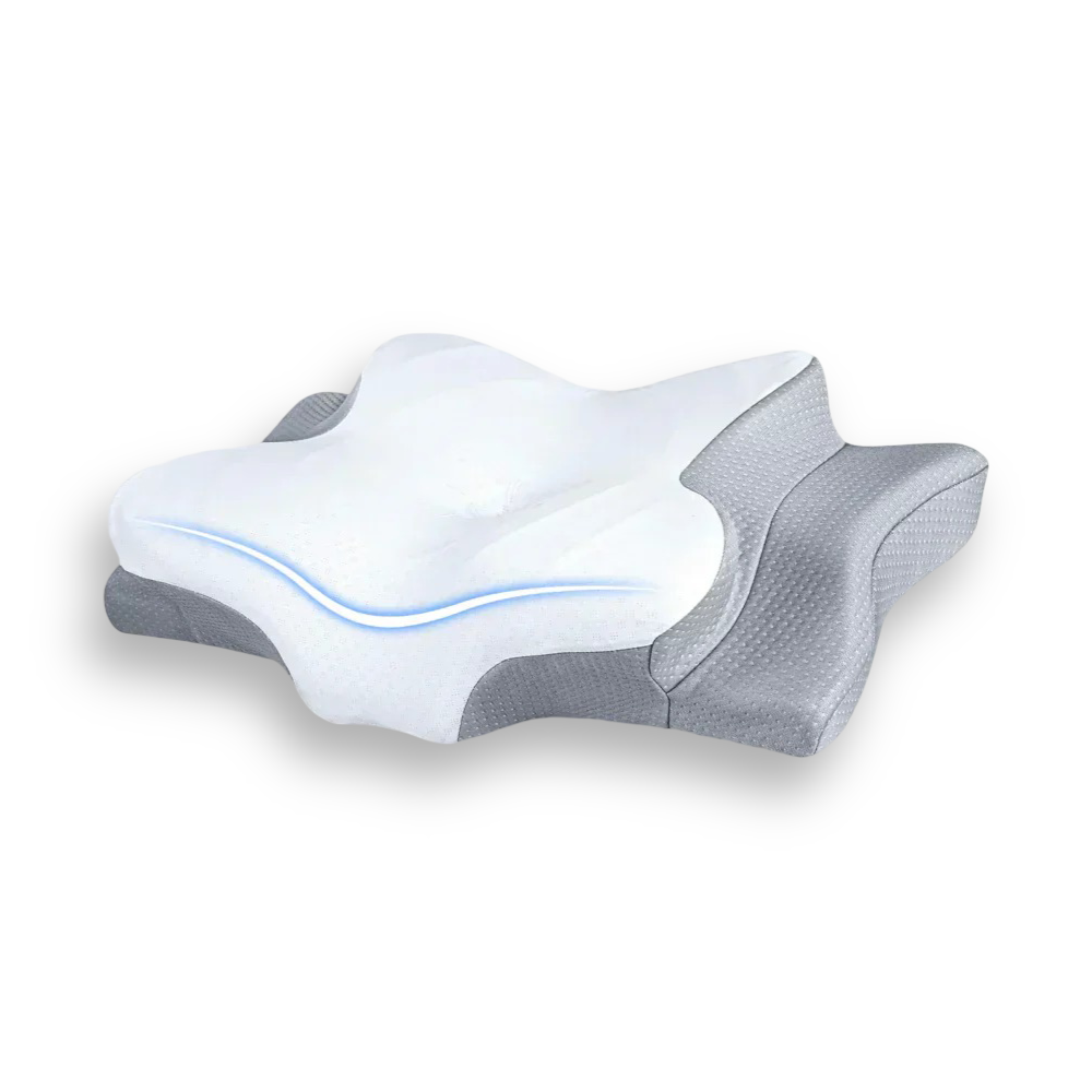 Coussin ergonomique orthopédique 6 zones pour soulagement des douleurs cervicales et confort de sommeil.