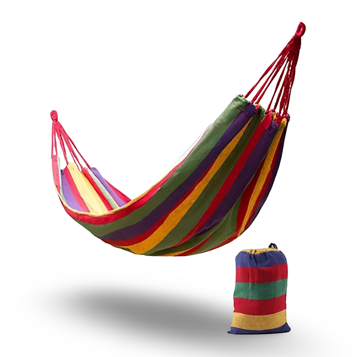 Hamac d'extérieur en coton respirant pour loisirs, camping et jardin. Profitez de la détente partout.