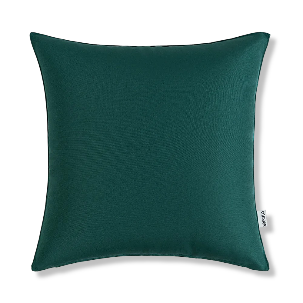 Housse coussin 45x45 cm déperlante sur fauteuil de terrasse, avec fermeture éclair discrète.