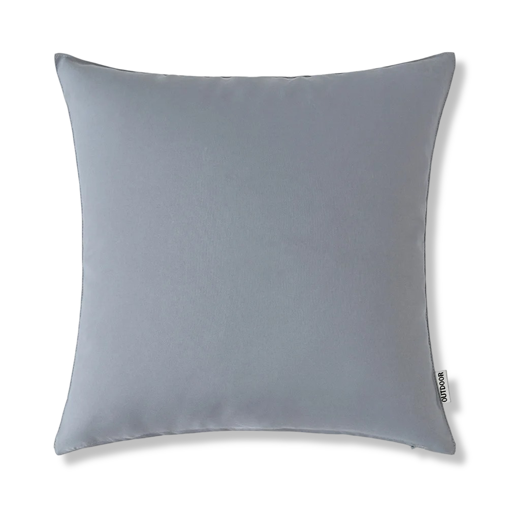Gouttes d'eau perlant sur une housse de coussin d'extérieur 45x45 cm déperlante, effet lin.
