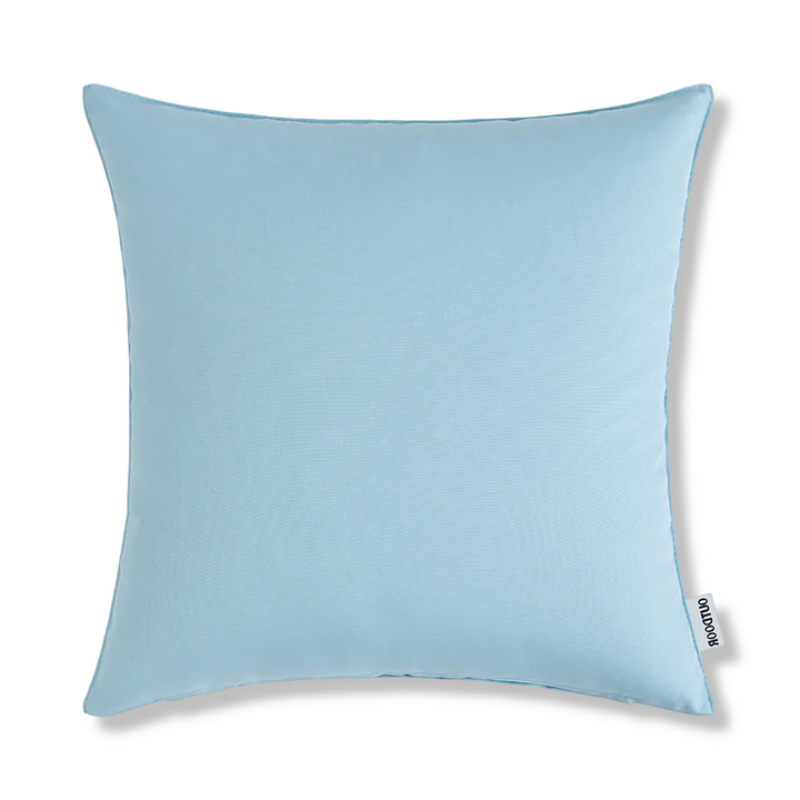 Housse de coussin 45x45 cm en polyester, déperlante et robuste pour usage extérieur prolongé.