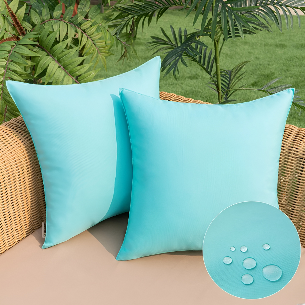 Coussin d'extérieur 45x45 cm déperlant, housse effet lin rustique, parfaite pour terrasse.