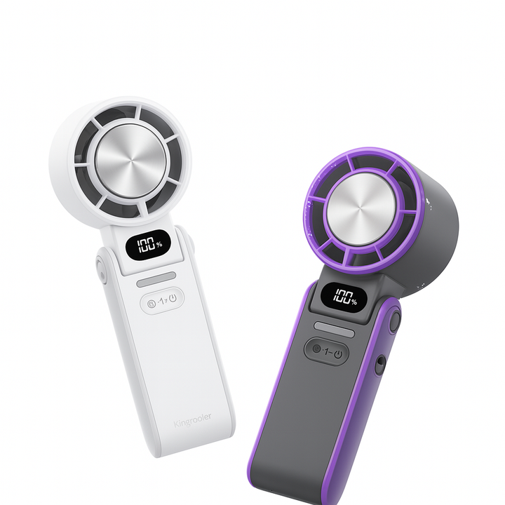 Ventilateur portable pliable 3-en-1 USB-C pour fraîcheur optimale au bureau, voyage ou extérieur.